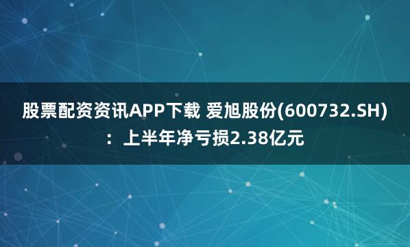 股票配资资讯APP下载 爱旭股份(600732.SH)：上半年净亏损2.38亿元